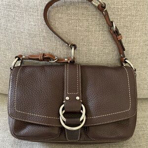 Coach Chelsea Brown-Silver Flap Hobo Bag Pebbled Leather /F10893